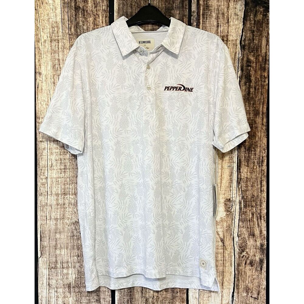 NWT LINKSOUL TEMPUS FUGIT GOLF POLO SHIRT Men's Size Medium White Pineapple